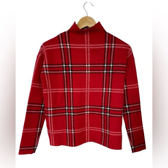Nicole Miller New York Size XS Red Plaid Long Sleeve Mock Turtleneck Sweater - Picture 1 of 8